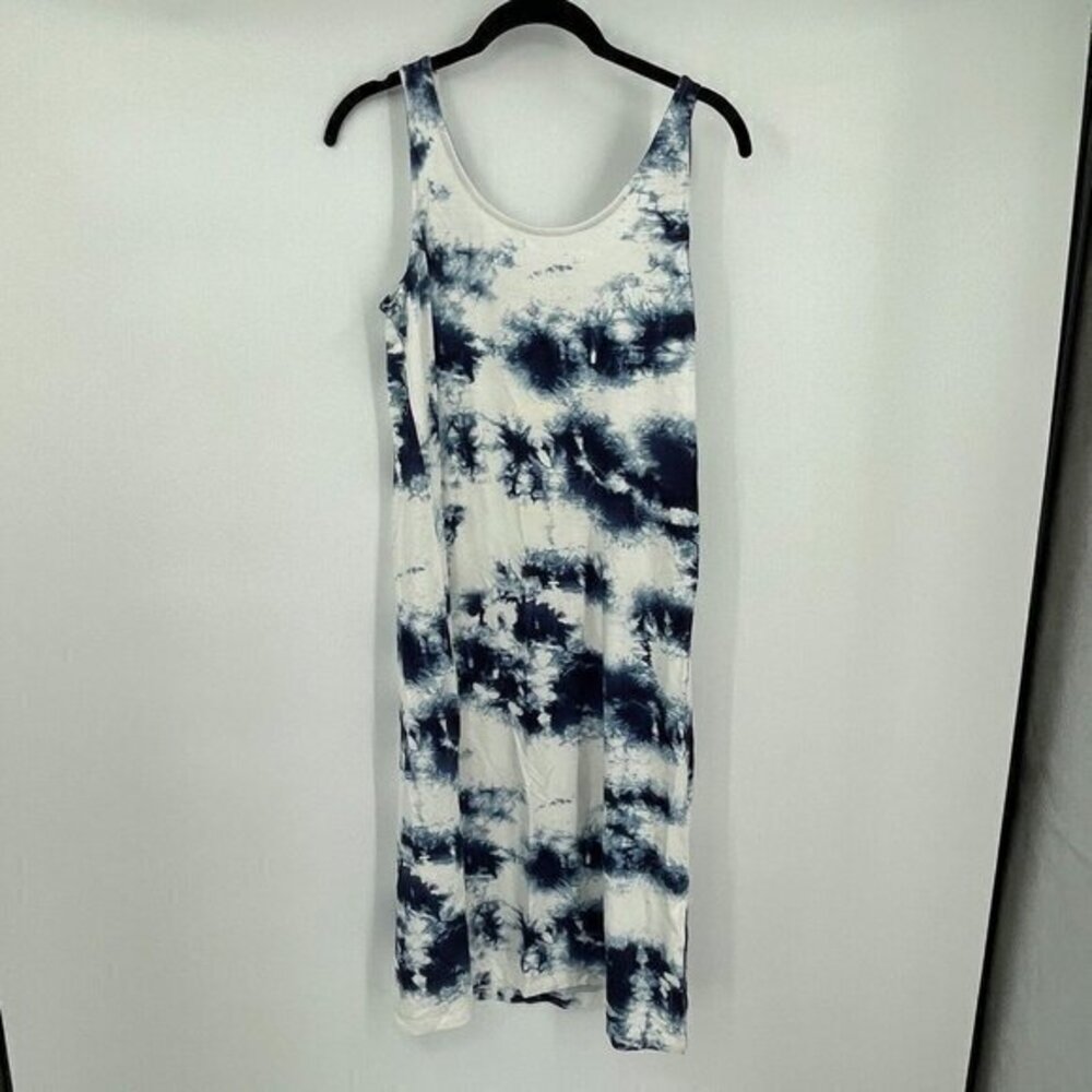 Matty M Dress Small Womens Blue White Casual Sleeveless Knit Ladies Tie Dye New